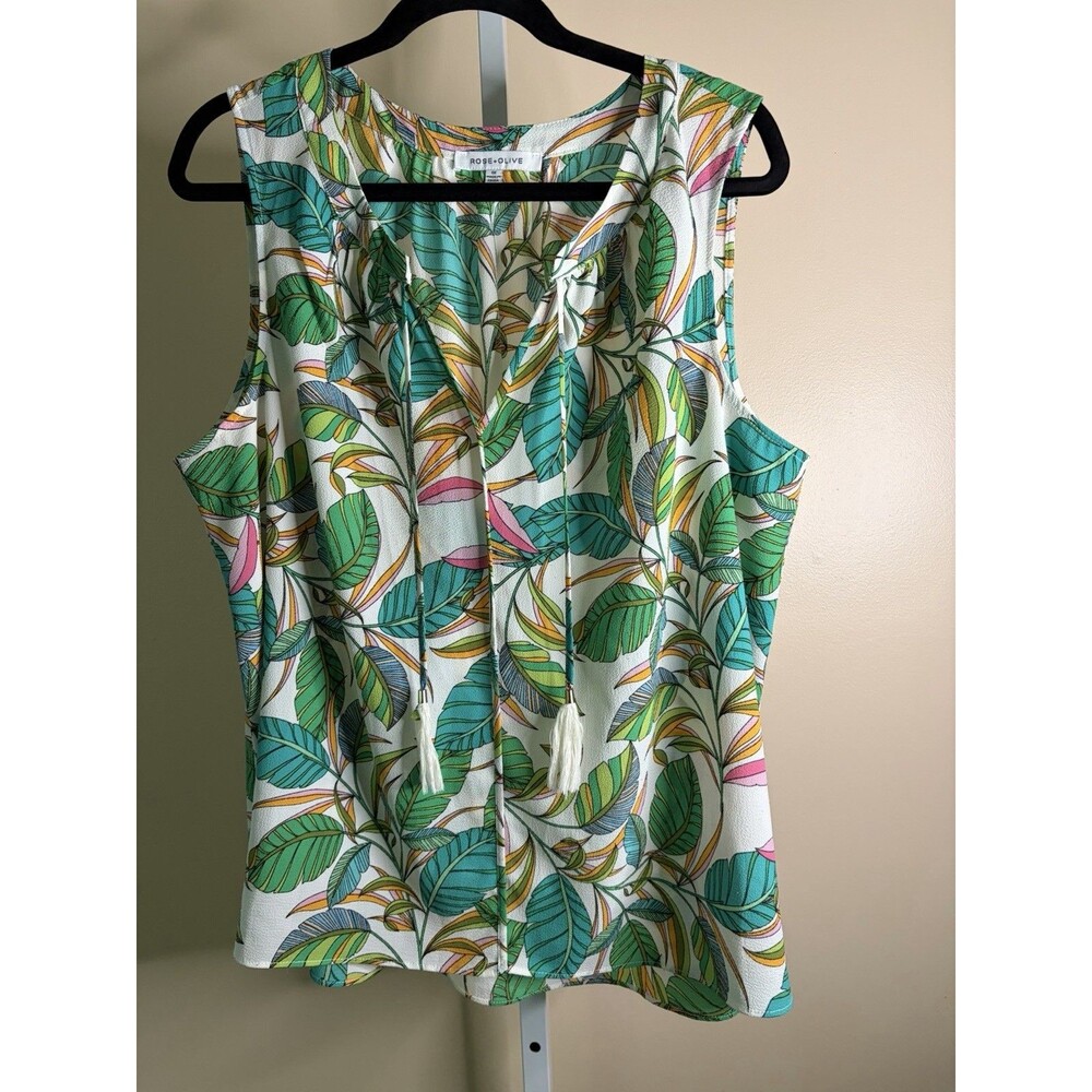 Rose + Olive Blouse Women 1X Boho Pullover Peasant Tunic top Hawaiian Colorful - Picture 3 of 10